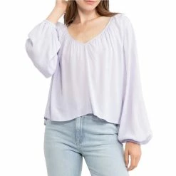 Buy ๐ฏ Sanctuary Relaxed Pleated V-Neck 3/4 Bishop Sleeve Cropped High-Low Blouse Lilac Field ๐
