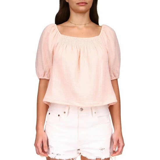 Brand new ๐ฏ Sanctuary Real Love Texture Cotton Gauze Elastic Square Neck Short Puff Sleeve Blouse Rose ๐