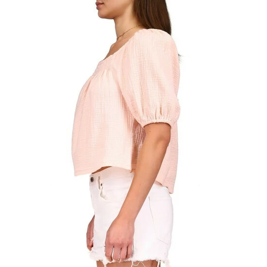 Brand new ๐ฏ Sanctuary Real Love Texture Cotton Gauze Elastic Square Neck Short Puff Sleeve Blouse Rose ๐ - Image 3