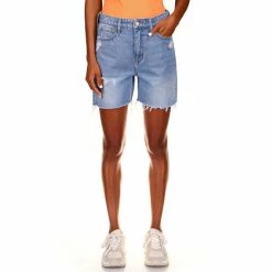 Cheapest 👍 Sanctuary Sidewalk Distressed Fringe Hem Rigid Denim Shorts Fade 🤩