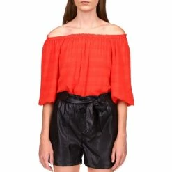 Cheap 🤩 Sanctuary Sunkissed Off-the-Shoulder 3/4 Bubble Sleeve Top Red 👏