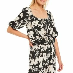 Outlet ✨ Sanctuary Eleventh Night Jungle Floral Print Hour Square Neck Puff Sleeve Coordinating Top 🤩